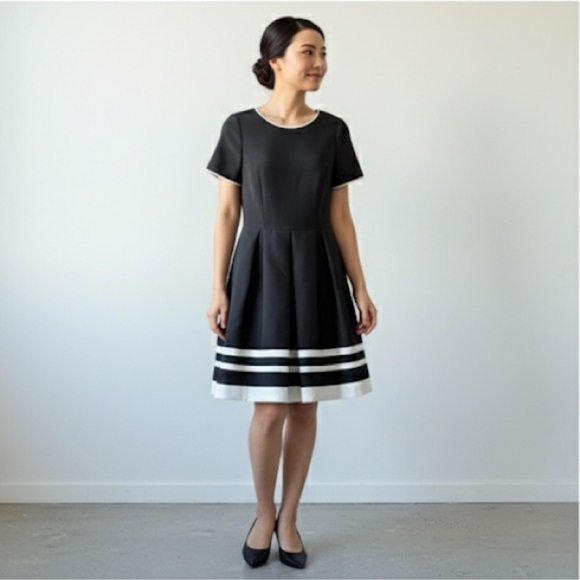 Pink Tartan classic black & white a-line midi dress - size 8 (Medium) - Picture 1 of 7